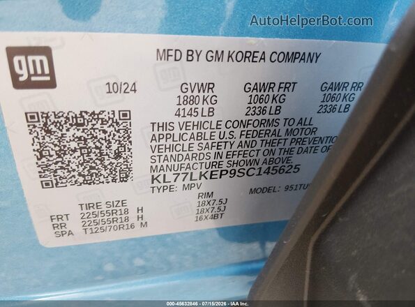 KL77LKEP9SC145625 2025 CHEVROLET TRAX Blue Widok komory silnika