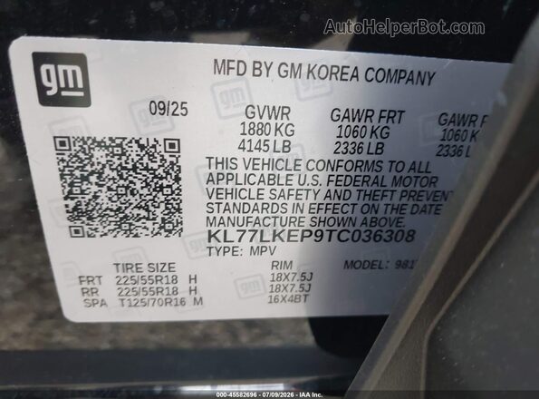 KL77LKEP9TC036308 2026 CHEVROLET TRAX Black Widok komory silnika
