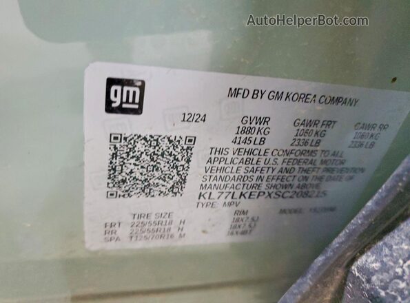 KL77LKEPXSC208215 2025 CHEVROLET TRAX Green VIN კოდის სტიკერის ხედი