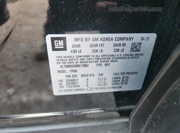 KL79MMS20MB179004 2021 CHEVROLET TRAILBLAZER Black VIN կոդի պիտակի տեսք