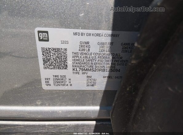 KL79MMS20RB125094 2024 CHEVROLET TRAILBLAZER Gray Շարժիչի բաժամունքի տեսք
