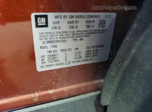 KL79MMS22MB152824 2021 CHEVROLET TRAILBLAZER Orange Widok naklejki z numerem VIN