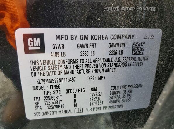 KL79MMS22NB115497 2022 CHEVROLET TRAILBLAZER Black Widok komory silnika