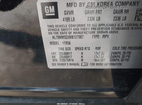 KL79MMS24MB127987 2021 CHEVROLET TRAILBLAZER Черный Вид подкапотного пространства
