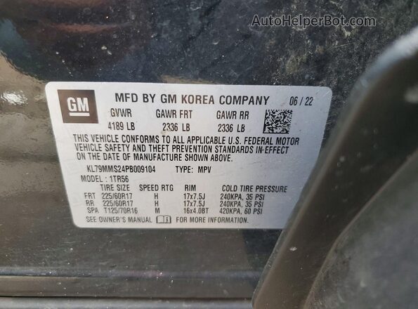 KL79MMS24PB009104 2023 CHEVROLET TRAILBLAZER Black Вид наклейки з VIN-кодом