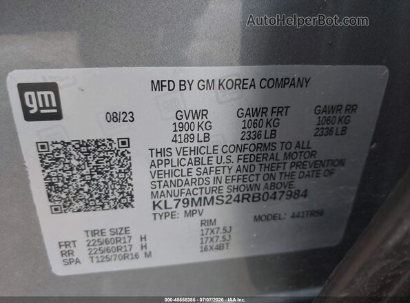 KL79MMS24RB047984 2024 CHEVROLET TRAILBLAZER Gray Engine compartment view