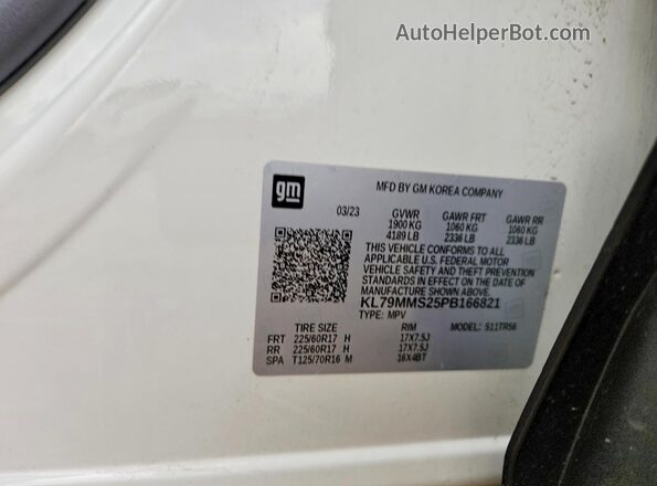 KL79MMS25PB166821 2023 CHEVROLET TRAILBLAZER White VIN sticker view