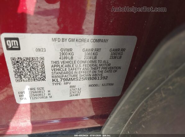 KL79MMS25RB061392 2024 CHEVROLET TRAILBLAZER Red Շարժիչի բաժամունքի տեսք
