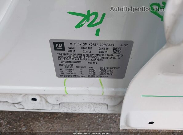 KL79MMS2XNB113805 2022 CHEVROLET TRAILBLAZER White ძრავის განყოფილების ხედი