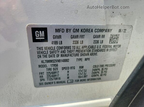 KL79MMS2XNB140082 2022 CHEVROLET TRAILBLAZER White Սալոնի 360 աստիճան տեսք