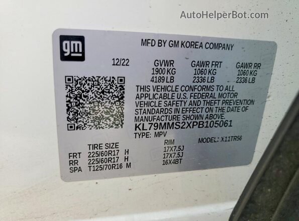 KL79MMS2XPB105061 2023 CHEVROLET TRAILBLAZER White Vista de la etiqueta del VIN