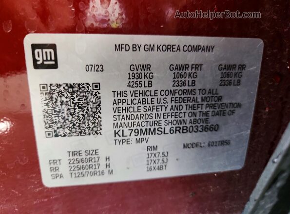 KL79MMSL6RB033660 2024 CHEVROLET TRAILBLAZER Maroon Engine compartment view
