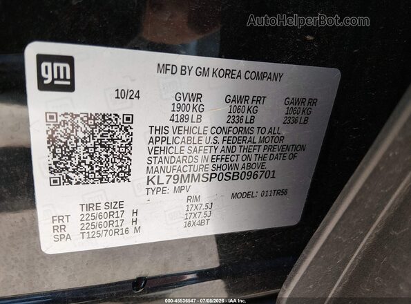 KL79MMSP0SB096701 2025 CHEVROLET TRAILBLAZER Black Engine compartment view