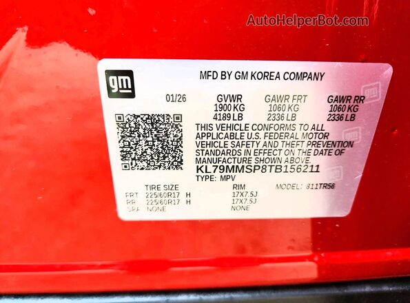 KL79MMSP8TB156211 2026 CHEVROLET TRAILBLAZER Red Սալոնի 360 աստիճան տեսք