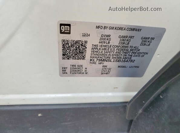 KL79MNSL1SB164782 2025 CHEVROLET TRAILBLAZER White VIN կոդի պիտակի տեսք