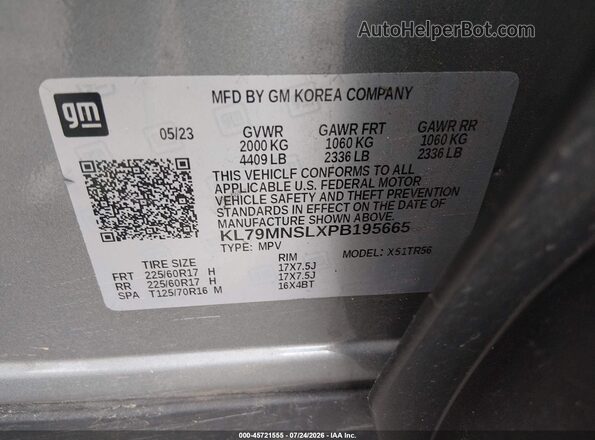 KL79MNSLXPB195665 2023 CHEVROLET TRAILBLAZER Silver Widok komory silnika