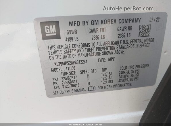 KL79MPS20PB012261 2023 CHEVROLET TRAILBLAZER Белый Вид подкапотного пространства