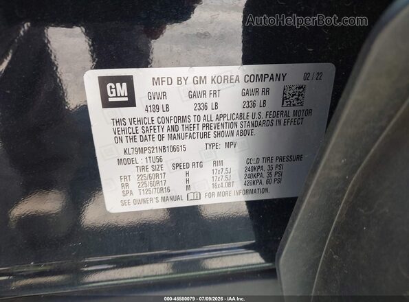 KL79MPS21NB106615 2022 CHEVROLET TRAILBLAZER Black Engine compartment view