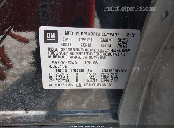 KL79MPS21NB139338 2022 CHEVROLET TRAILBLAZER Black Widok komory silnika