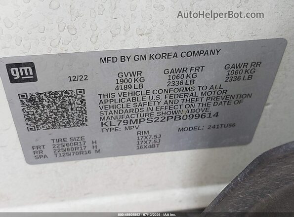 KL79MPS22PB099614 2023 CHEVROLET TRAILBLAZER White Vista del compartimento del motor