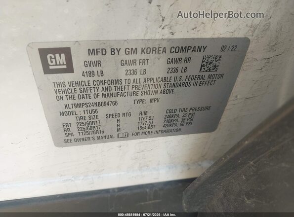 KL79MPS24NB094766 2022 CHEVROLET TRAILBLAZER White Widok komory silnika