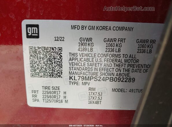 KL79MPS24PB092289 2023 CHEVROLET TRAILBLAZER Burgundy Вид підкапотного простору