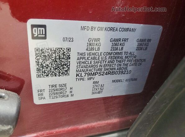 KL79MPS24RB039210 2024 CHEVROLET TRAILBLAZER Maroon Вид наклейки з VIN-кодом