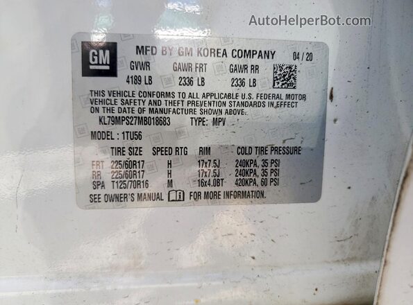KL79MPS27MB018683 2021 CHEVROLET TRAILBLAZER White Vista del compartimento del motor