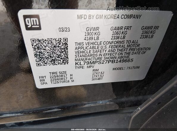 KL79MPS27PB149665 2023 CHEVROLET TRAILBLAZER Black Շարժիչի բաժամունքի տեսք