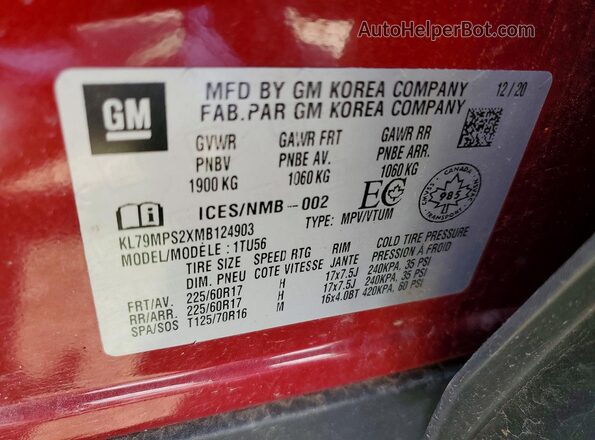 KL79MPS2XMB124903 2021 CHEVROLET TRAILBLAZER Red Սալոնի 360 աստիճան տեսք