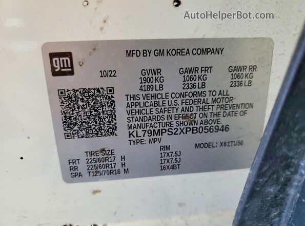 KL79MPS2XPB056946 2023 CHEVROLET TRAILBLAZER White VIN sticker view