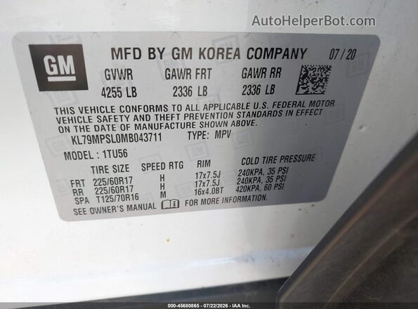KL79MPSL0MB043711 2021 CHEVROLET TRAILBLAZER White Widok komory silnika