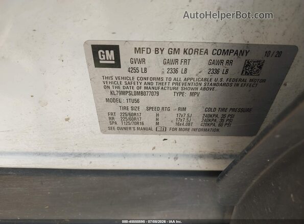 KL79MPSL0MB077079 2021 CHEVROLET TRAILBLAZER White Vista del compartimento del motor