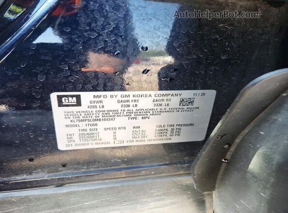 KL79MPSL0MB104247 2021 CHEVROLET TRAILBLAZER Black VIN კოდის სტიკერის ხედი