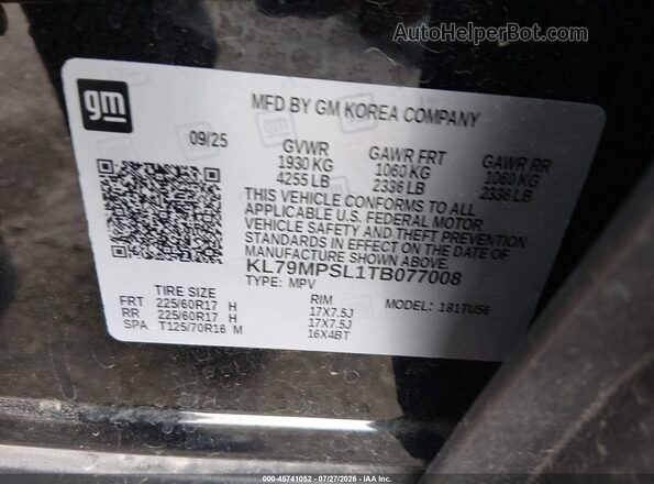 KL79MPSL1TB077008 2026 CHEVROLET TRAILBLAZER Black Widok komory silnika