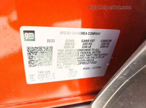 KL79MPSL2PB127002 2023 CHEVROLET TRAILBLAZER Orange Вид підкапотного простору
