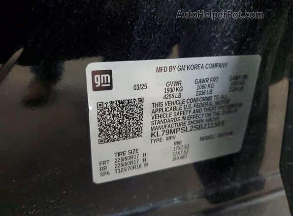 KL79MPSL2SB211569 2025 CHEVROLET TRAILBLAZER Black VIN კოდის სტიკერის ხედი