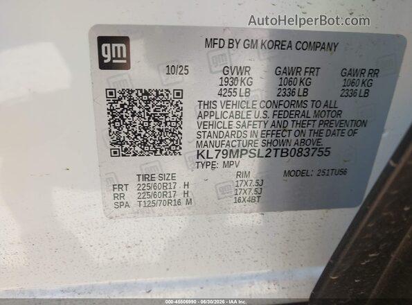 KL79MPSL2TB083755 2026 CHEVROLET TRAILBLAZER White ძრავის განყოფილების ხედი
