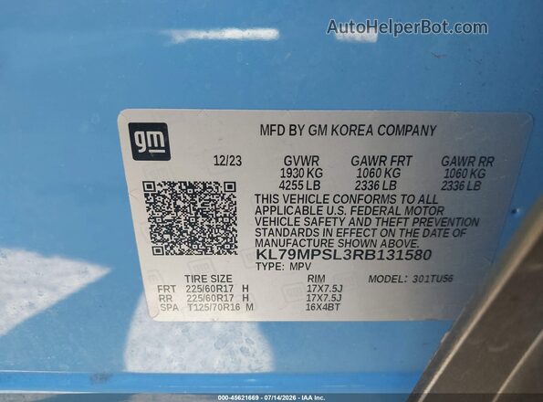 KL79MPSL3RB131580 2024 CHEVROLET TRAILBLAZER Синий Вид подкапотного пространства