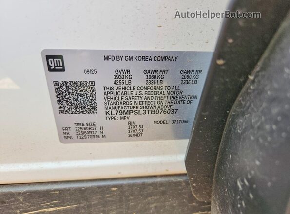 KL79MPSL3TB076037 2026 CHEVROLET TRAILBLAZER White სალონის 360-გრადუსიანი ხედი
