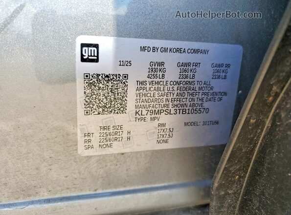 KL79MPSL3TB105570 2026 CHEVROLET TRAILBLAZER Gray VIN sticker view