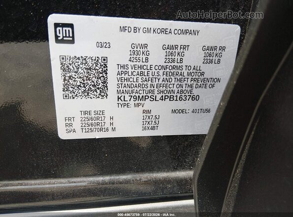 KL79MPSL4PB163760 2023 CHEVROLET TRAILBLAZER Black Engine compartment view