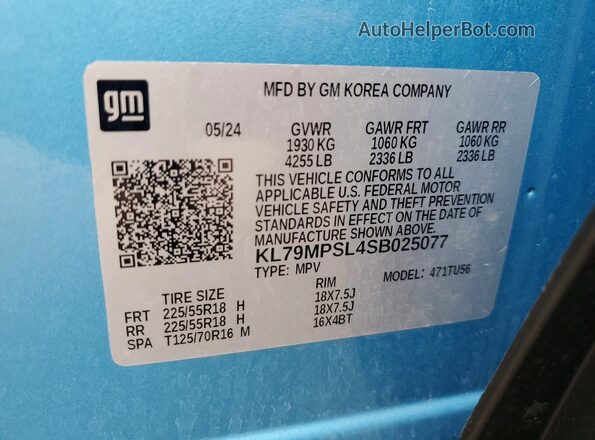 KL79MPSL4SB025077 2025 CHEVROLET TRAILBLAZER Blue Вид наклейки з VIN-кодом