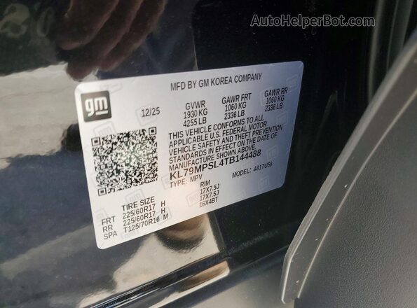 KL79MPSL4TB144488 2026 CHEVROLET TRAILBLAZER Black Вид наклейки з VIN-кодом