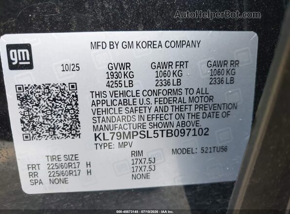 KL79MPSL5TB097102 2026 CHEVROLET TRAILBLAZER Черный Вид подкапотного пространства