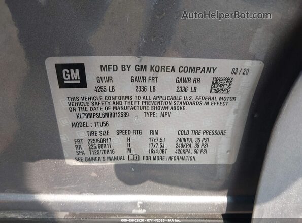 KL79MPSL6MB012589 2021 CHEVROLET TRAILBLAZER Серый Вид подкапотного пространства