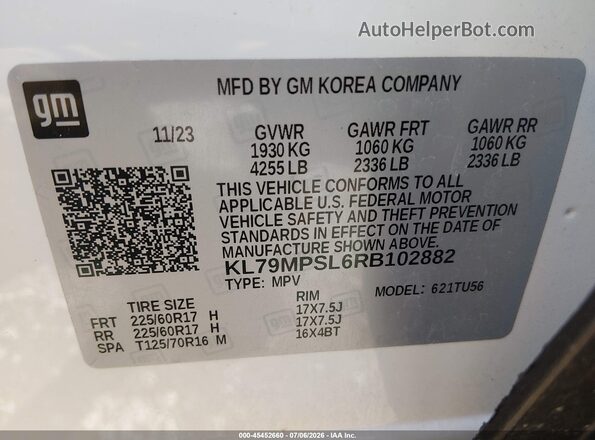 KL79MPSL6RB102882 2024 CHEVROLET TRAILBLAZER White Engine compartment view