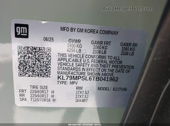 KL79MPSL6TB041962 2026 CHEVROLET TRAILBLAZER Green Вид підкапотного простору