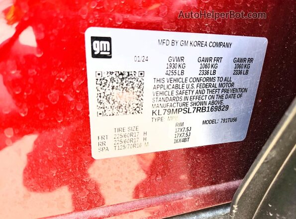 KL79MPSL7RB169829 2024 CHEVROLET TRAILBLAZER Красный Вид наклейки с VIN-кодом