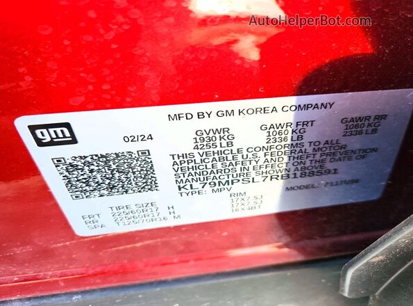 KL79MPSL7RB188591 2024 CHEVROLET TRAILBLAZER Red Панорамний вид салону 360°